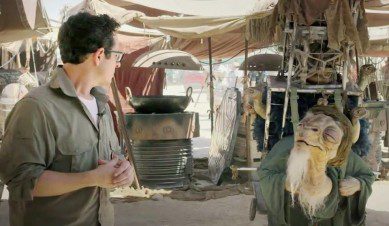 Episode VII Director, JJ Abrams meets on of the new characters on location in Abu-Dhabi