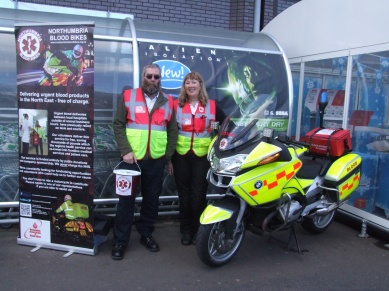 Northumbria Blood Bike riders, Philippa Bromley and Paul Cain pictured with one of the impressive blood bikes
