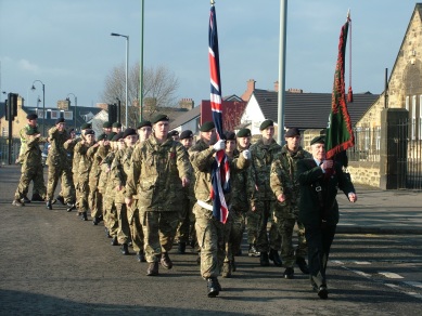 The Remembrance Sunday parade leaving Tesco in Annfield Plain on their way to the service at St Aiden's Church.