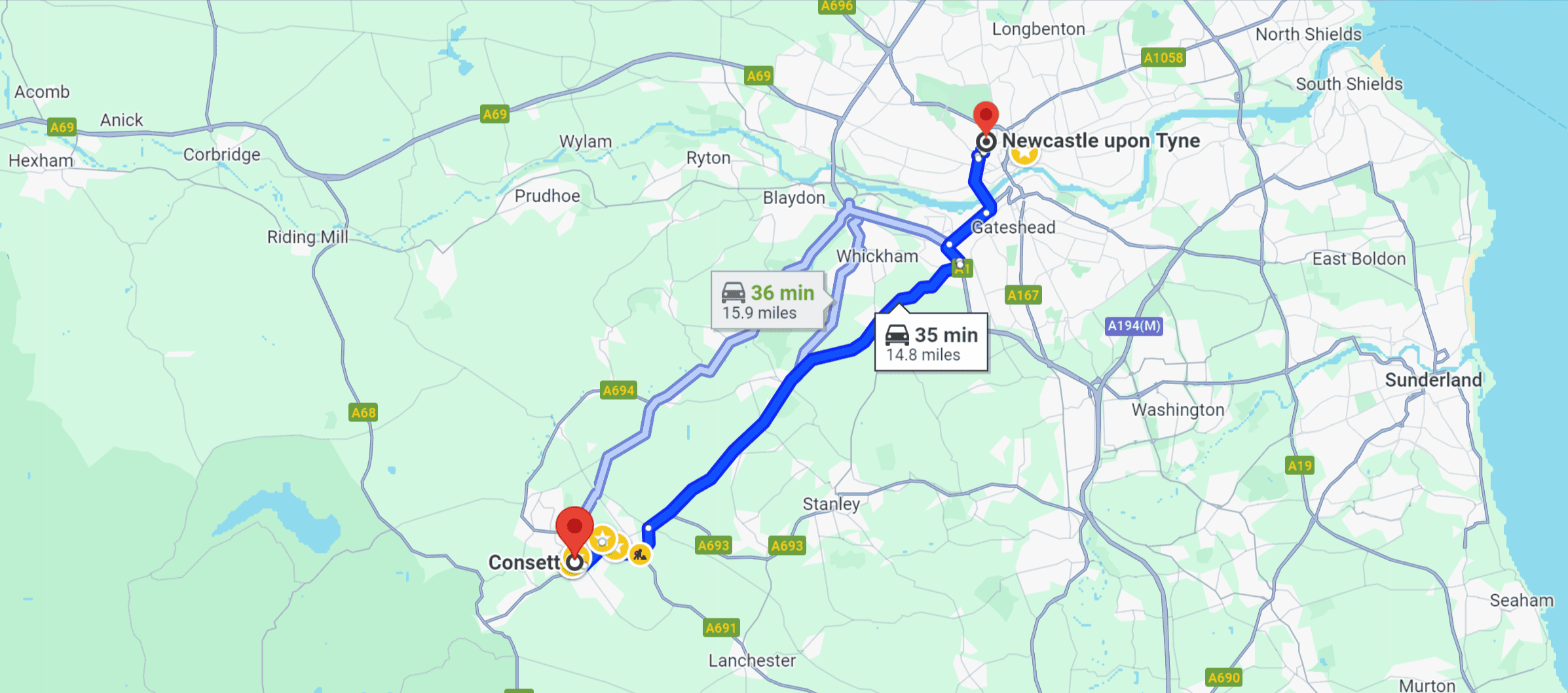 How Far Is Consett From Newcastle upon Tyne?