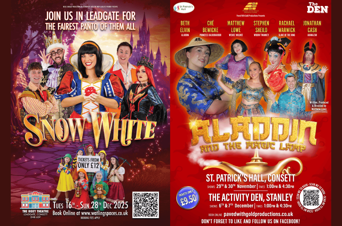 Consett Pantomimes 2025: Aladdin at St Patrick’s Hall & Snow White at The Roxy Theatre