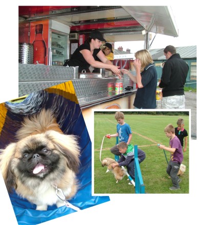 From "Hot Dogs" to a dog agility course. Hot dogs and refreshments courtesy of "Hot Stuff". And Lola in the dog agility tunnel  and with the boys on the course. 