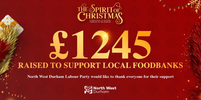 £1,245 Raised By North West Durham Labour In Support For Local Food bank This Christmas