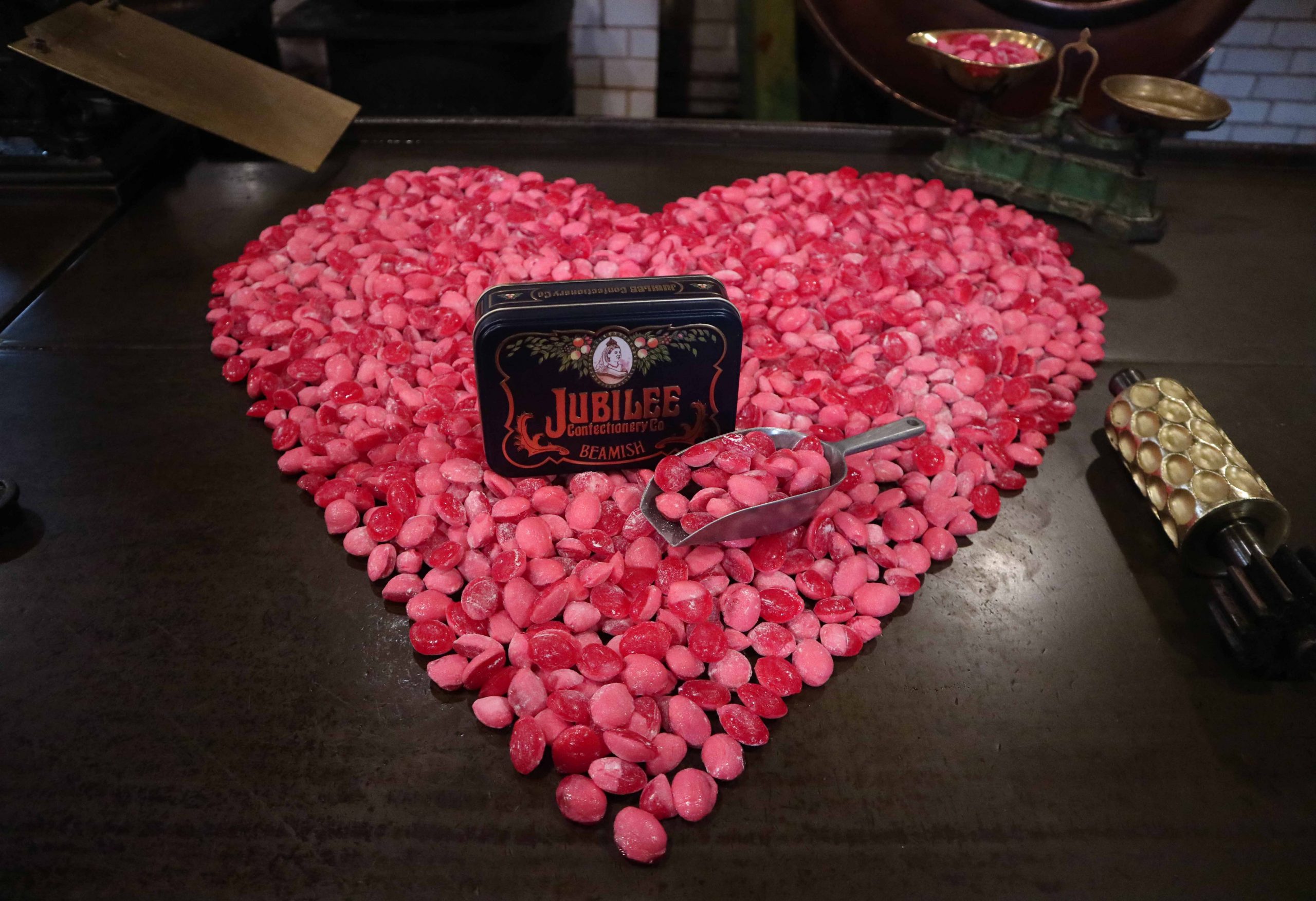 Valentine’s sweets made at Jubilee Confectioners at Beamish Museum.