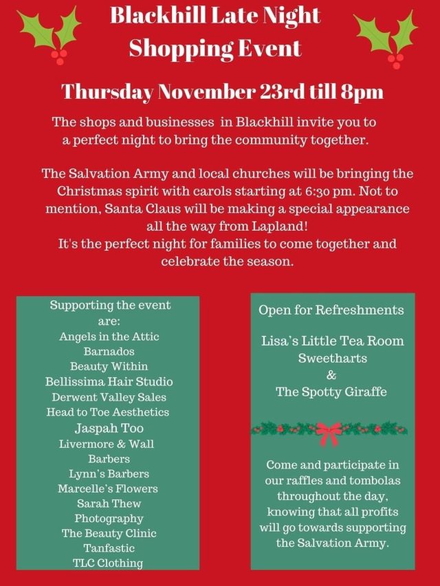 Blackhill Late Night Shopping Event on Thursday, 23rd November