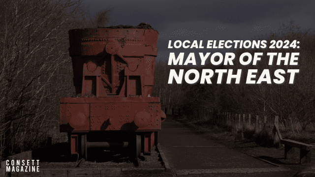 Iron ore wagon in Consett with overlay text reading 'Local elections 2024: Mayor of the North East