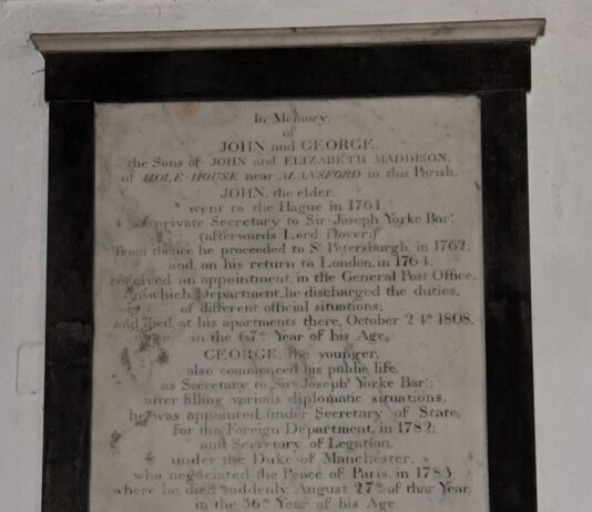 The Remarkable Maddison Brothers: From Allensford to the Peace of Paris A memorial tablet on the wall of All Saints' Church, Lanchester, commemorating the Maddison brothers.